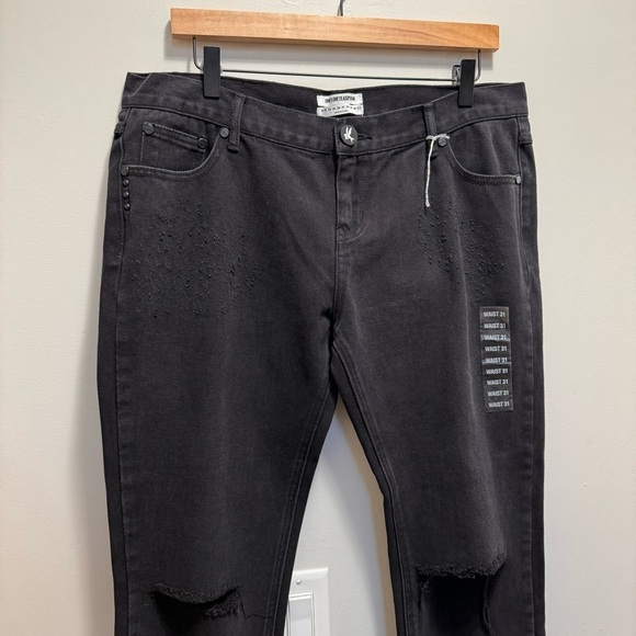 One Teaspoon Awesome Baggies Low Waist Relaxed Tapered Rolled Cuff Black Jeans - Picture 6 of 16